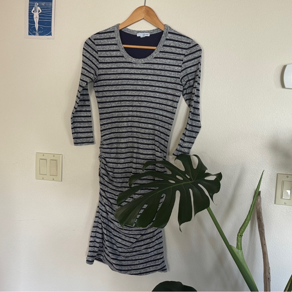 James Perse Ruched Bodycon Dress Size 1 / S Striped Grey Navy EUC - Picture 3 of 11